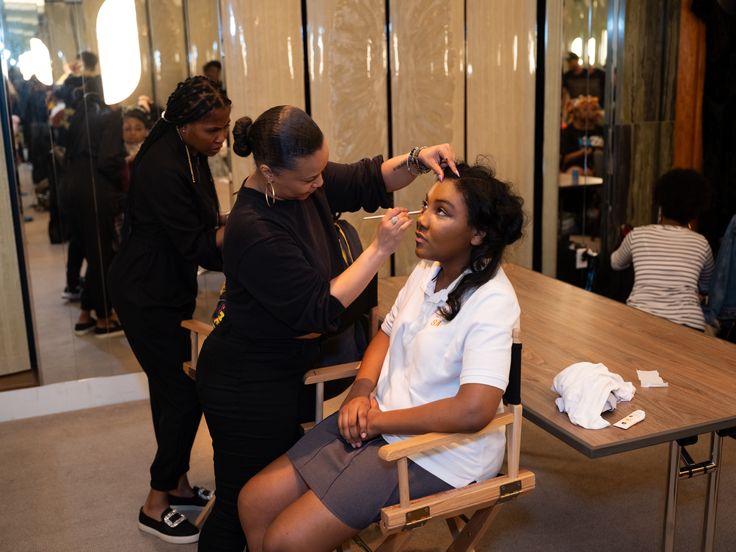 Student Neriah has makeup applied while preparing for HSA's 60th Anniversary Gala held at Manhattan's Ziegfeld Ballroom in New York on Monday, May 20, 2024.