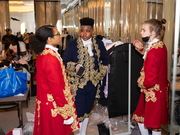 Students Ellem, Amechi and Ellis chat while preparing for HSA's 60th Anniversary Gala held at Manhattan's Ziegfeld Ballroom in New York on Monday, May 20, 2024.