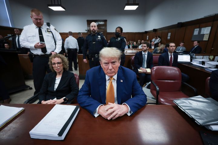 Former President Donald Trump and attorney Susan Necheles attend his trial at the Manhattan Criminal court, Tuesday, May 7, 2024, in New York. (Win McNamee/Pool Photo via AP)