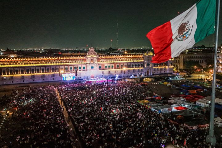 President-elect Claudia Sheinbaum addresses supporters at the Zocalo, Mexico City's main square, after the National Electoral Institute announced she held an irreversible lead in the election, early Monday, June 3, 2024.