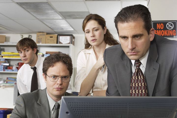 From left: John Krasinski, Rainn Wilson, Jenna Fischer and Steve Carell in early NBC promotional material for the show.