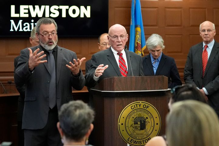 Dan Wathen, chair of the commission that investigated the deadliest shooting in Maine history, responds to questions during the release of the commission's findings, Tuesday, Aug. 20, 2024, in Lewiston, Maine. 