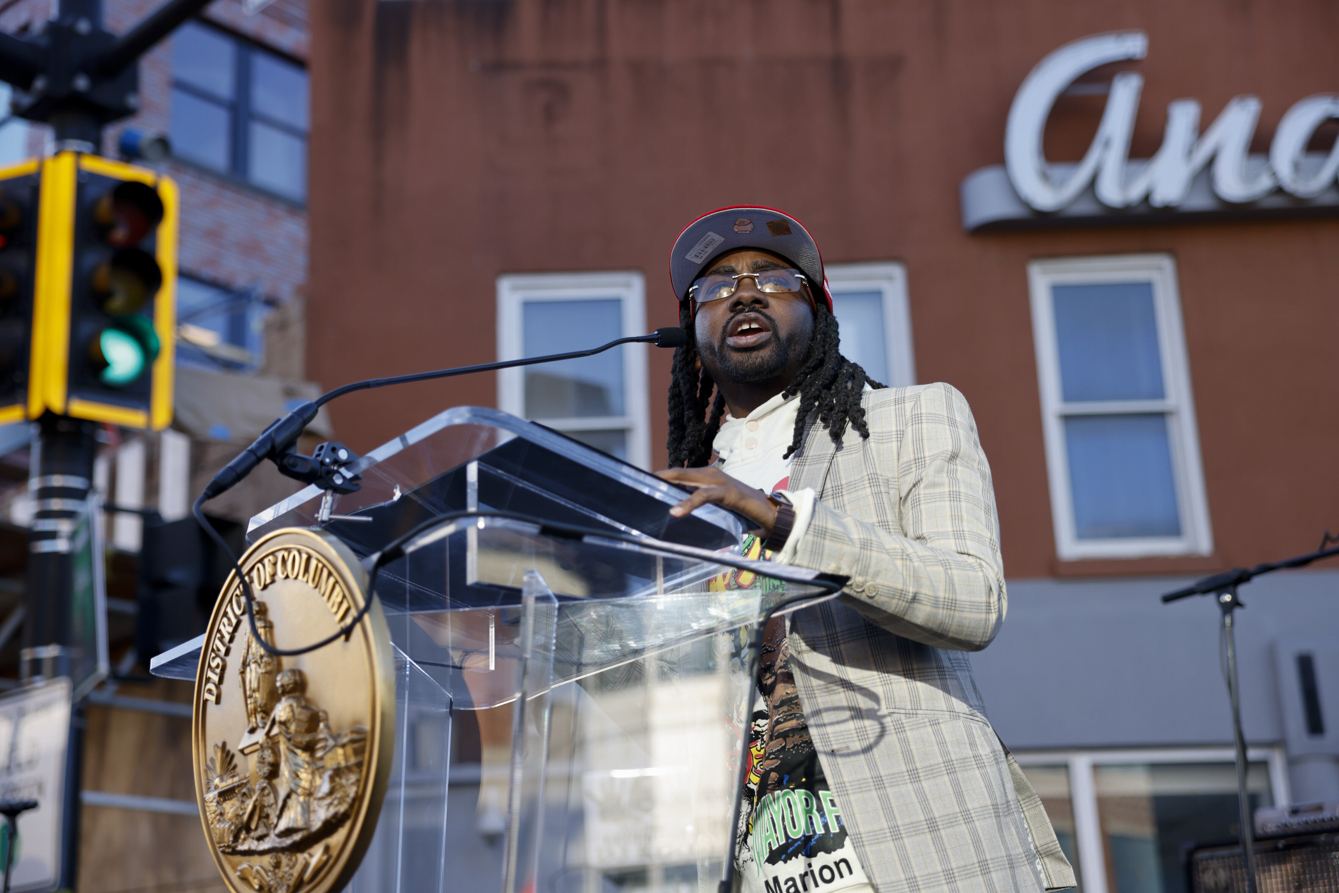 Ward 8 council member Trayon White speaks a ceremony for the renaming of Good Hope Ave to Marion Berry Ave in Washington, D.C. on Nov. 18, 2023.