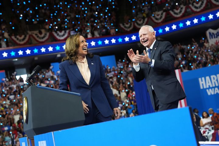 Vice President Kamala Harris introduces her new running mate, Minnesota Gov. Tim Walz, at a campaign event Tuesday in Philadelphia.