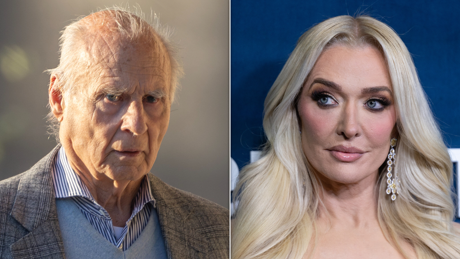 Former attorney Tom Girardi appears at the United States Courthouse in Los Angeles on Aug. 6; Erika Jayne attends the DirecTV Streaming With The Stars Hosted by Rob Lowe event at Spago on March 10 n Beverly Hills, California.