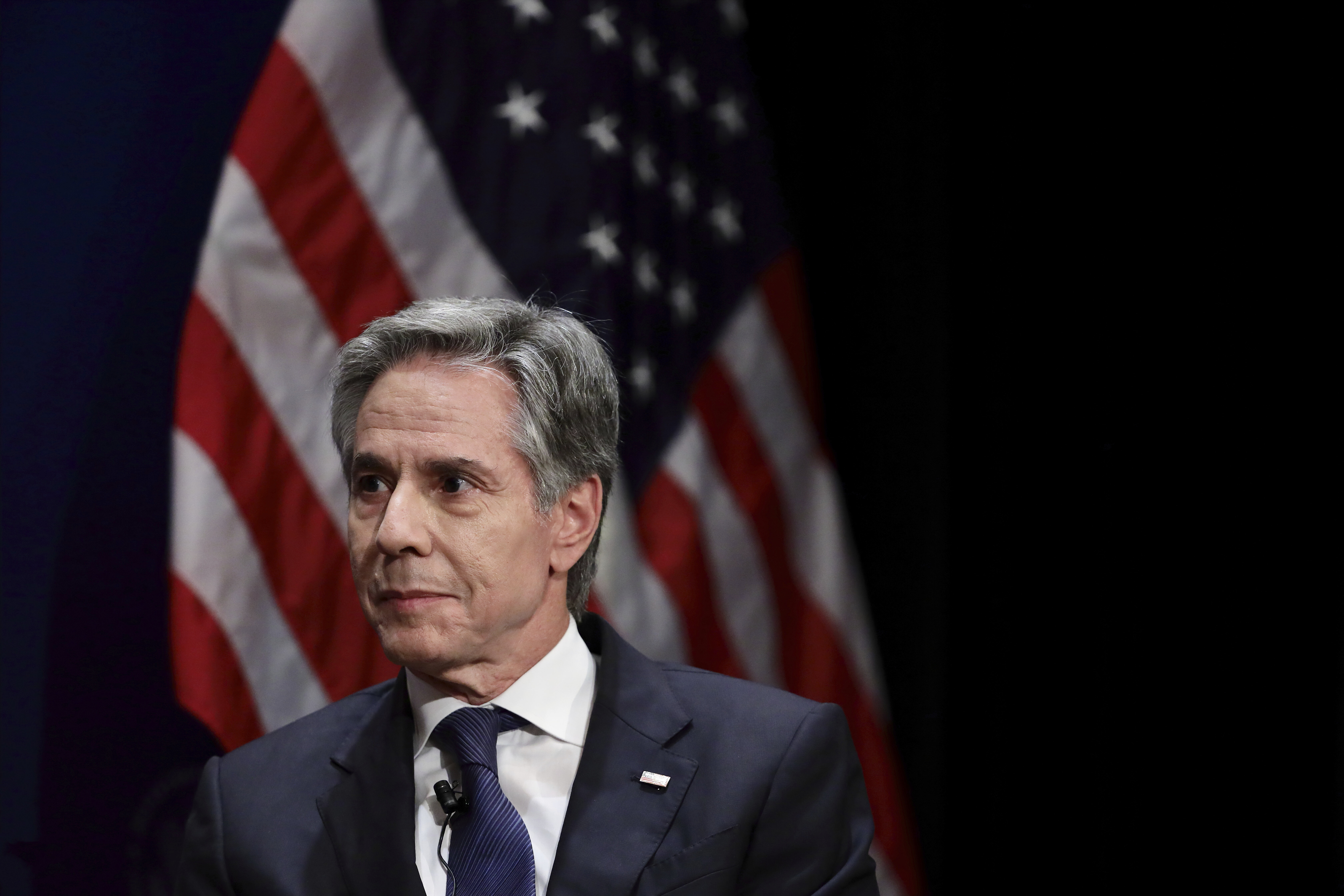 U.S. Secretary of State Antony Blinken speaks during a conversation on Advancing Security and Prosperity in the Indo-Pacific Region with Singapore's Ambassador-at-Large Chan Heng Chee at Asian Civilisation Museum in Singapore, Wednesday, July 31, 2024. (AP Photo/Suhaimi Abdullah)