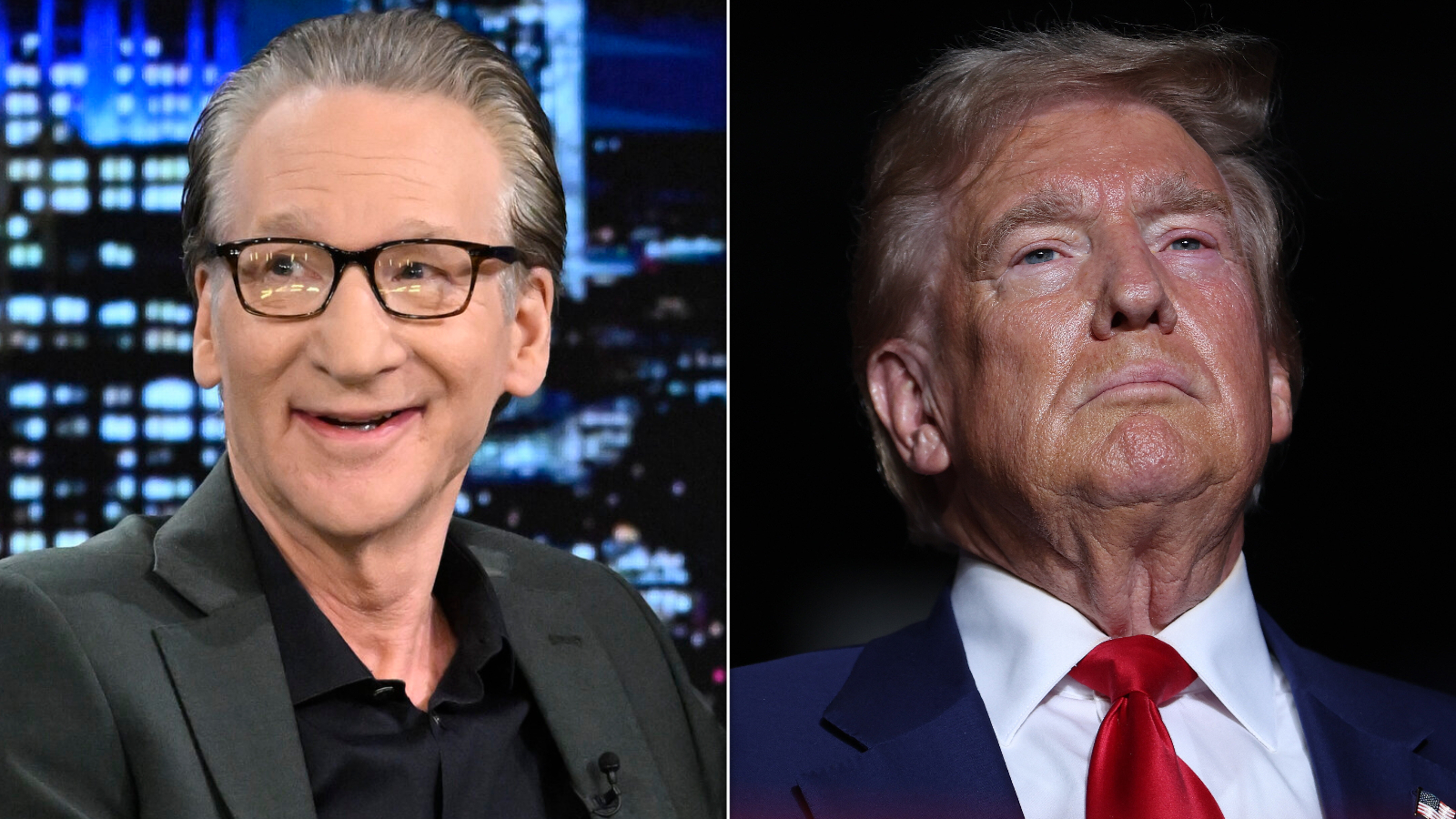 Photos show Bill Maher, left, and Donald Trump.