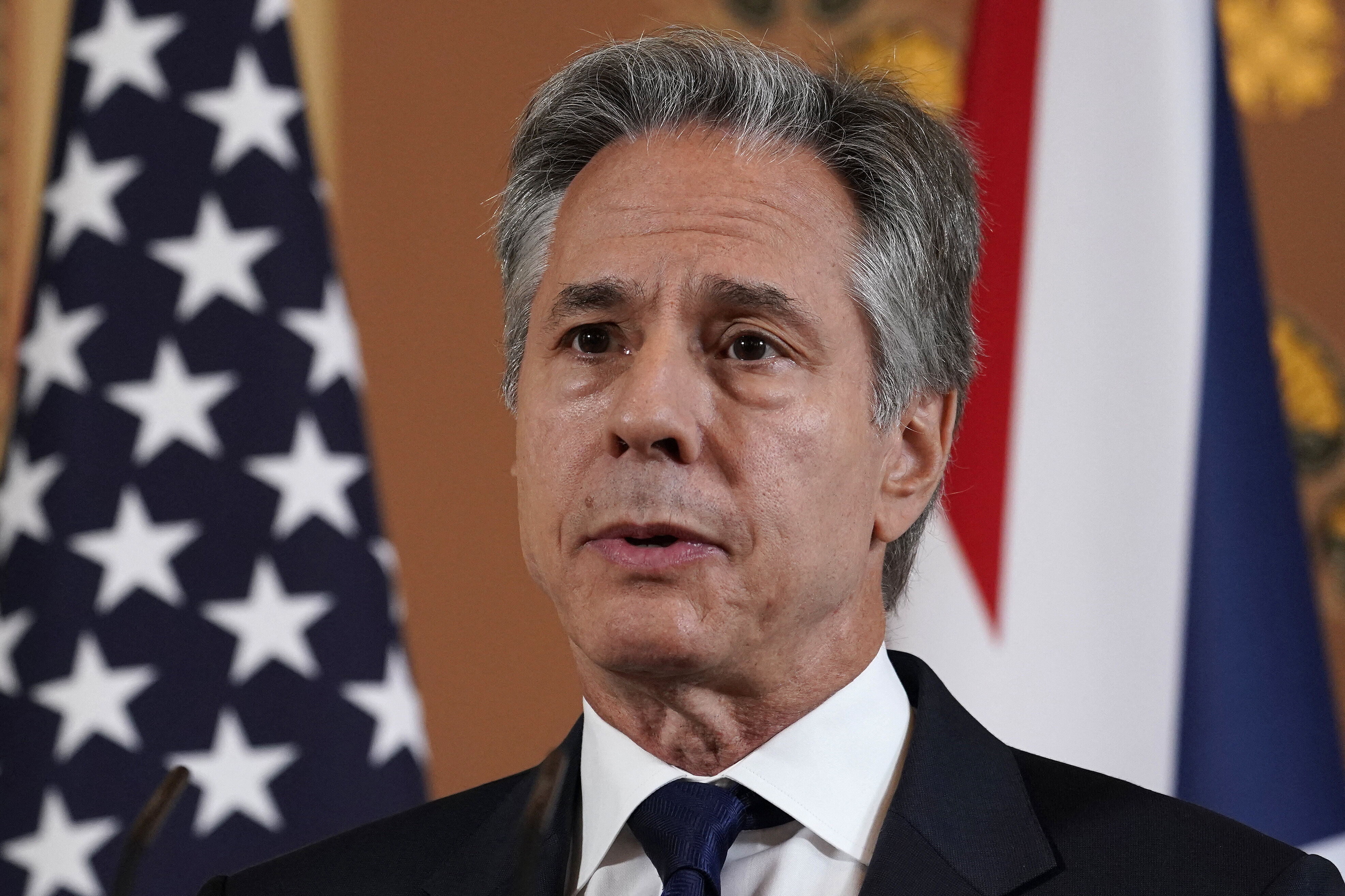 U.S. Secretary of State Antony Blinken speaks during a press conference with his British counterpart at the Foreign, Commonwealth & Development Office in London on September 10, 2024. (Photo by ALBERTO PEZZALI/POOL/AFP via Getty Images)