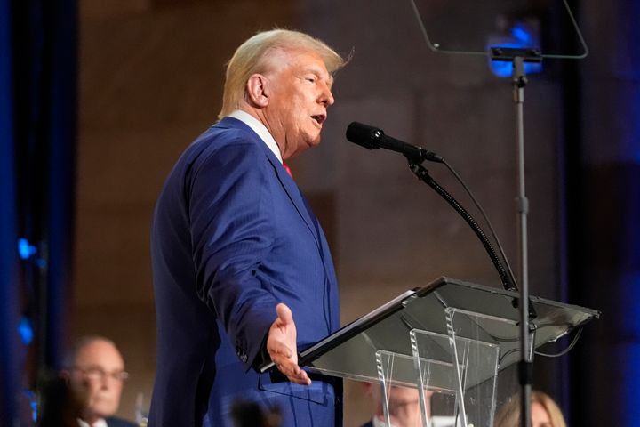 Republican nominee Donald Trump answers questions during a campaign event at the Economic Club of New York on Sept. 5.