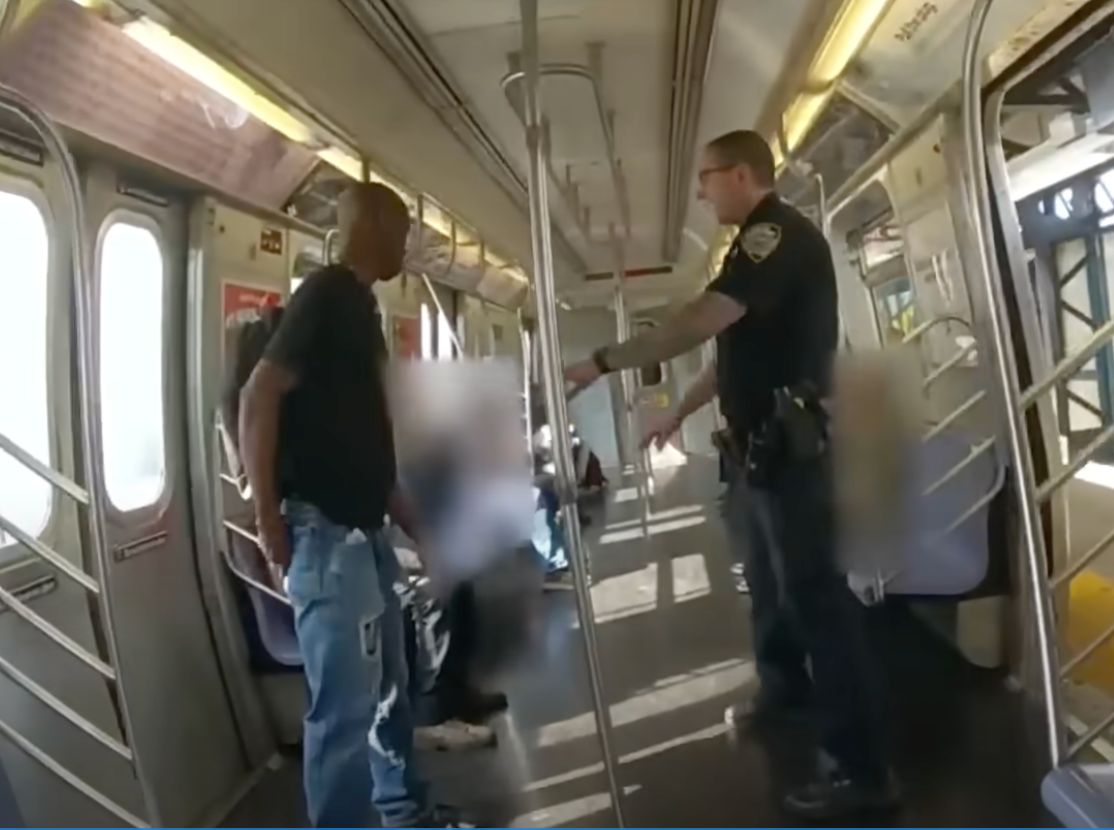 Derell Mickles being approached by NYPD officer Edmund Mays before the shooting via NYPD