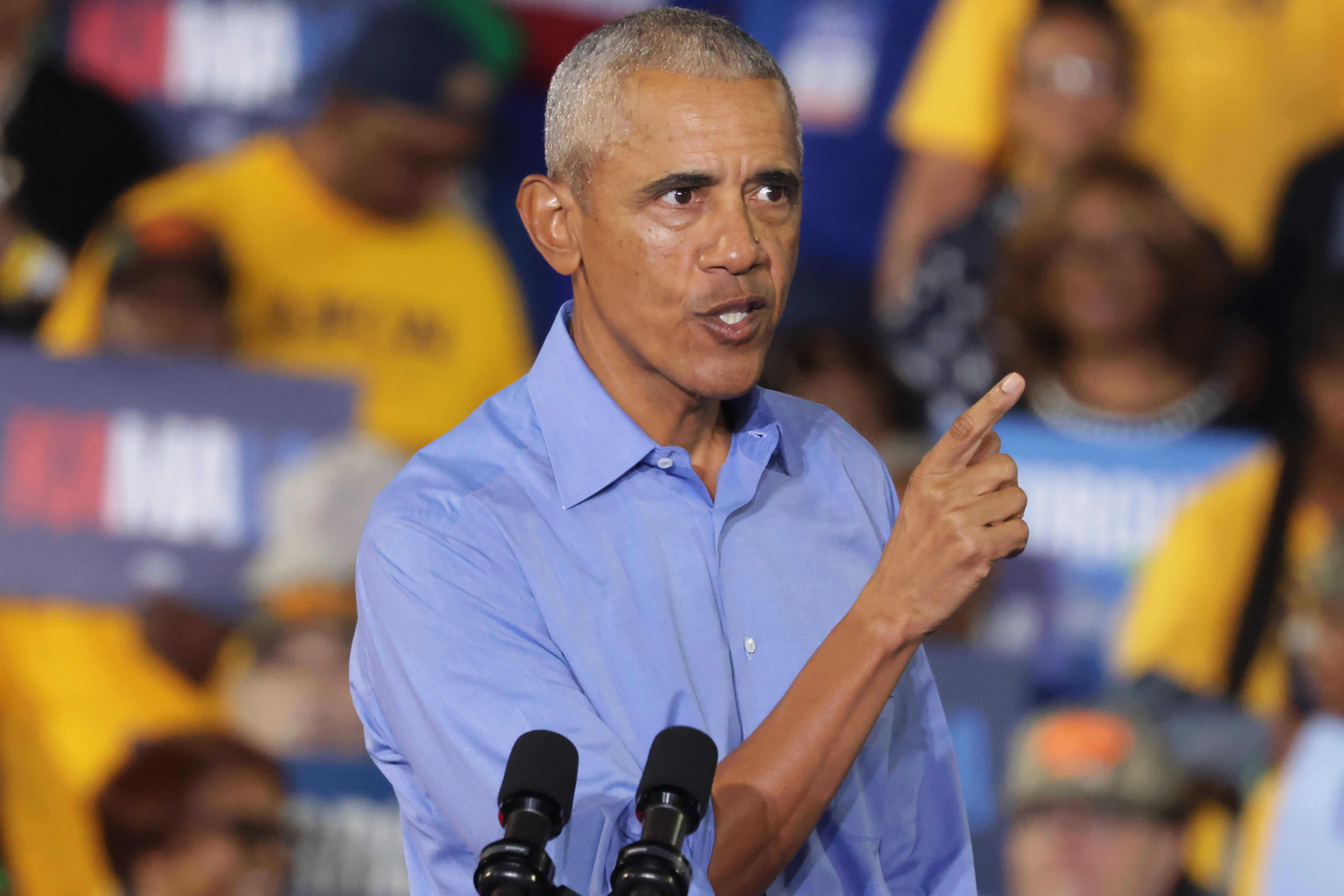 Obama speaks during a campaign event for Harris in Georgia. (Photo by Alex Wong/Getty Images)