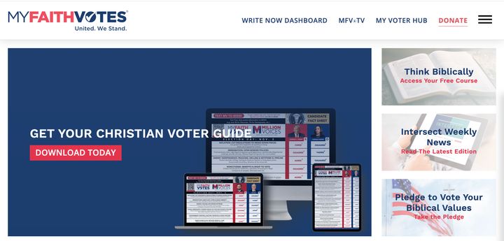 A screenshot shows the website of the nonprofit group My Faith Votes.