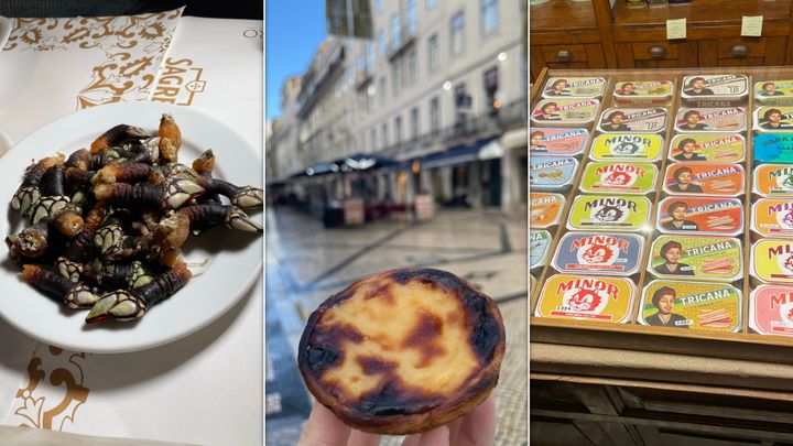 From left: Percebes at Cervejaria Ramiro, pastel de nata from Manteigaria and tinned fish at Conserveira de Lisboa.