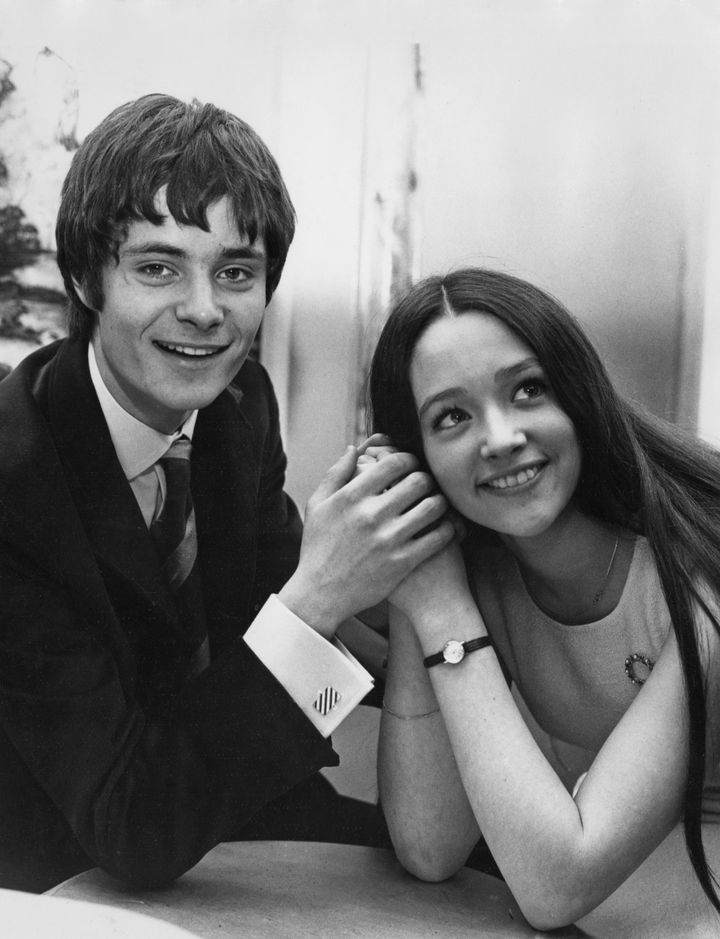 Olivia Hussey and actor Leonard Whiting at a press reception to announce their roles in Franco Zeffirelli's "Romeo and Juliet" in May 1967.