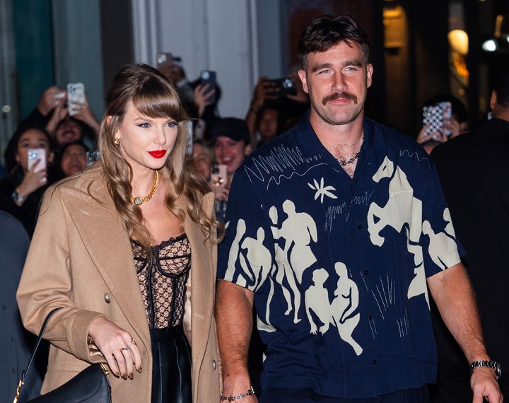 Singer Taylor Swift, left, and NFL star Travis Kelce enjoy a night out in New York in October.