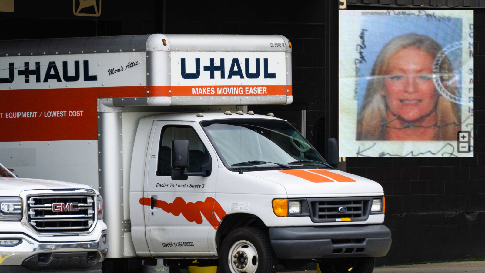 A U-Haul moving van and Karen Maloof. According to a lawsuit filed by Maloof, she was wrongly arrested in connection with a U-Haul van that was rented — and then stolen — by someone using her ID.