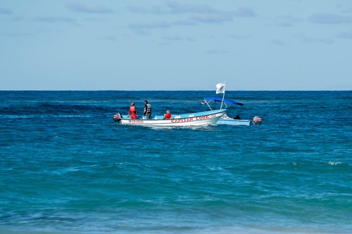 Civil defense boats search for Sudiksha Konanki, a university student from the U.S., after she disappeared on a beach in Punta Cana, Dominican Republic.