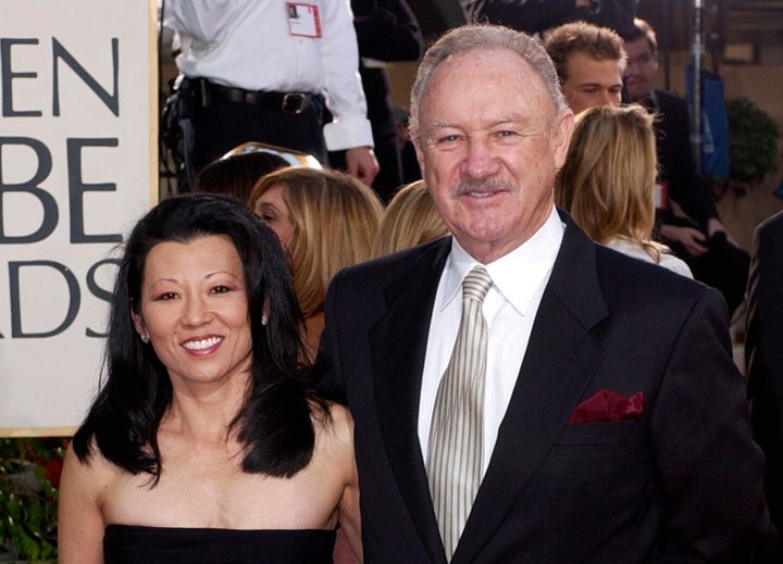 Actor Gene Hackman and his wife, Betsy Arakawa, at the 60th Golden Globe Awards in Beverly Hills, California, in 2003.