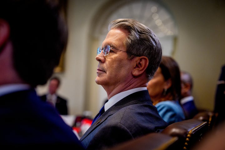 WASHINGTON, DC - APRIL 30: Treasury Secretary Scott Bessent attends a Cabinet meeting at the White House on April 30, 2025 in Washington, DC. Trump convened the meeting as reports released today say the U.S. economy contracted 0.3% in the first quarter of 2025, the first negative reading in three years, fueled by a massive surge in imports ahead of the administration's expected tariffs. (Photo by Andrew Harnik/Getty Images)