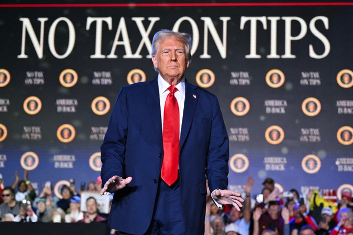Donald Trump arrives to speak on his policy to end taxes on tips in Las Vegas on Jan. 25, 2025.